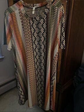 BCBGeneration Multi-Pattern Midi Dress in Black, White, Orange and Yellow